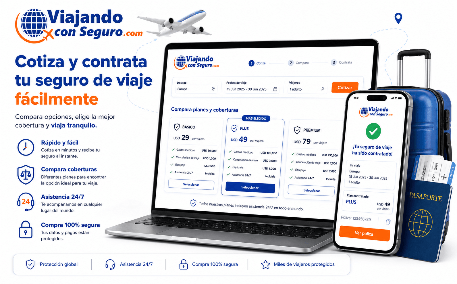 Viajando con Seguro — Portal y aplicación para contratar seguros de viaje en tres pasos — Galería 1