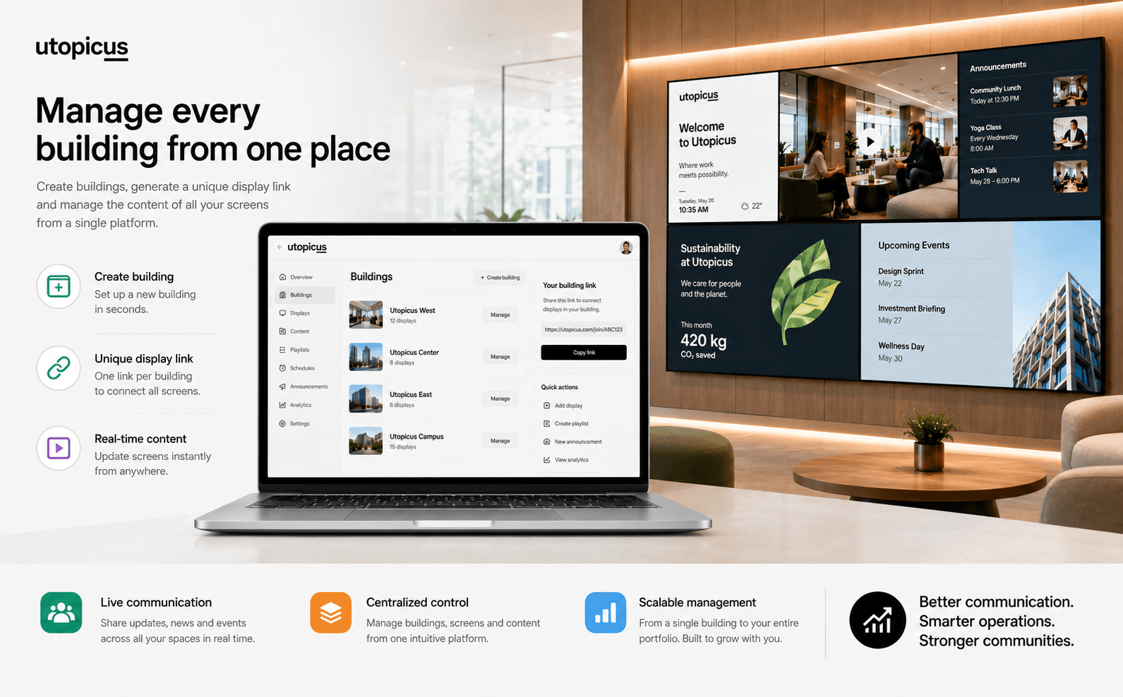 Utopicus- Plataforma de gestión informacional y pantallas multimedia para edificios inteligentes — Galeria 1
