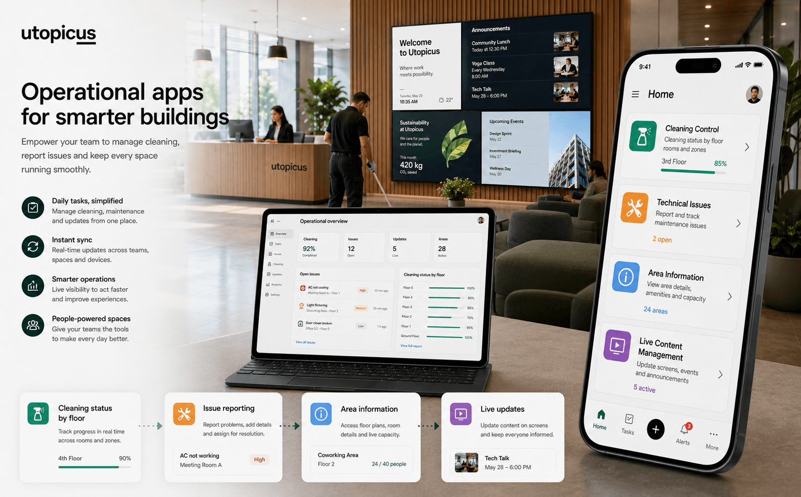 Utopicus- Plataforma de gestión informacional y pantallas multimedia para edificios inteligentes — Galeria 2