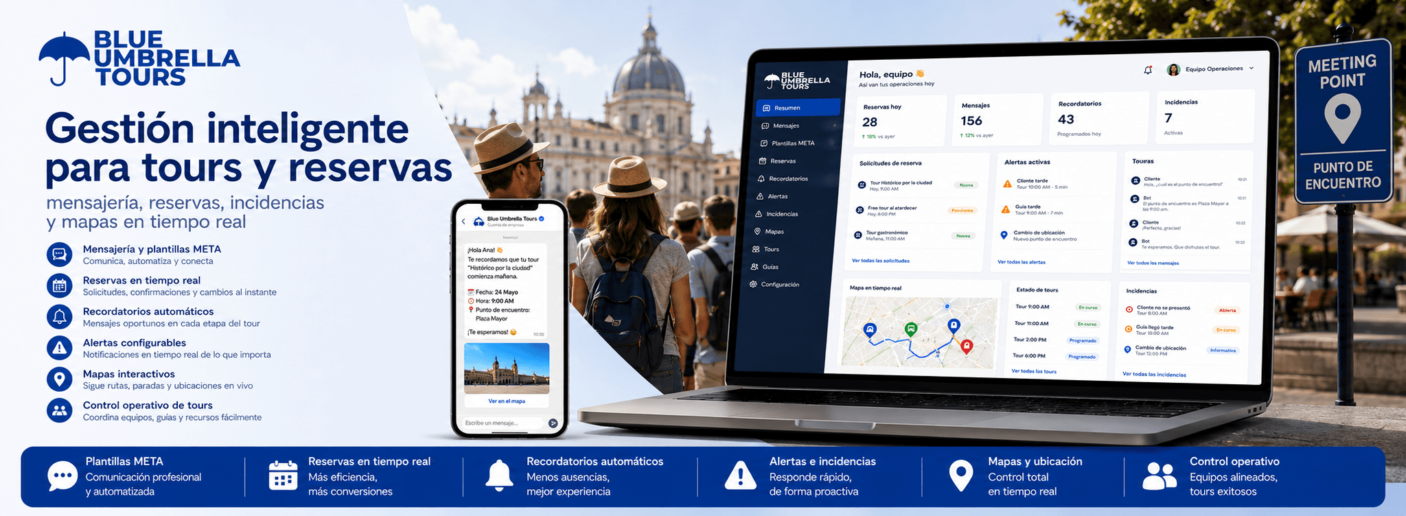 Blue Umbrella Tours — Plataforma de gestión inteligente para tours, reservas, mensajería e incidencias — Galería