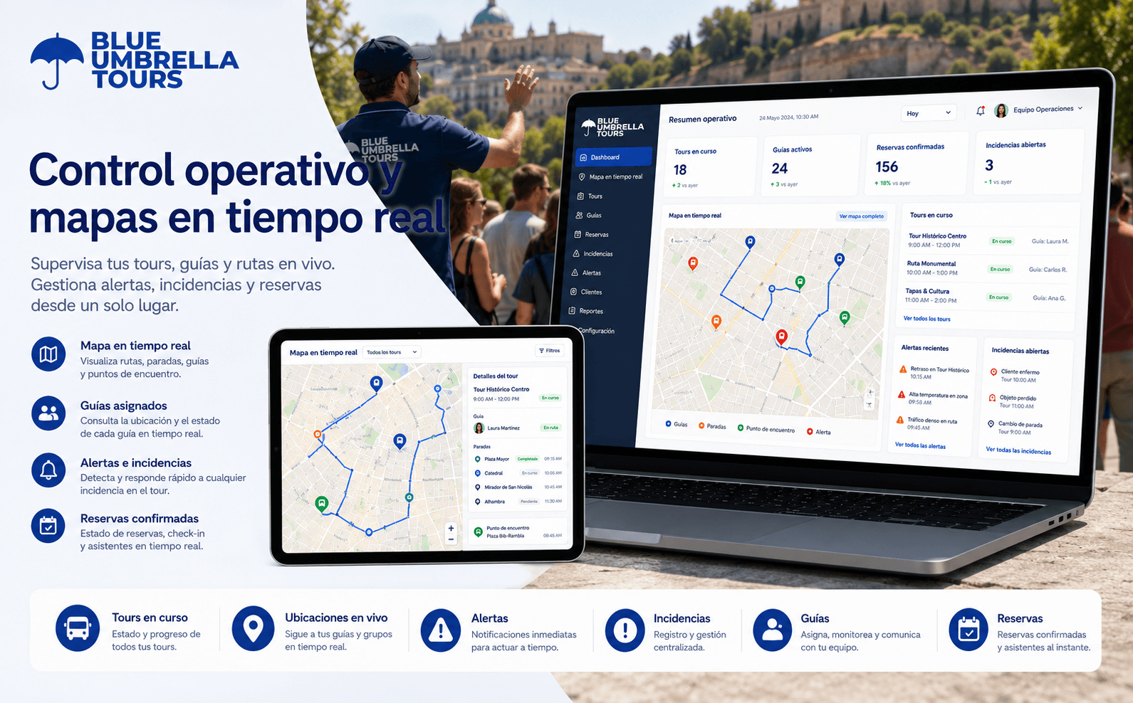 Blue Umbrella Tours — Plataforma de gestión inteligente para tours, reservas, mensajería e incidencias — Galería 1